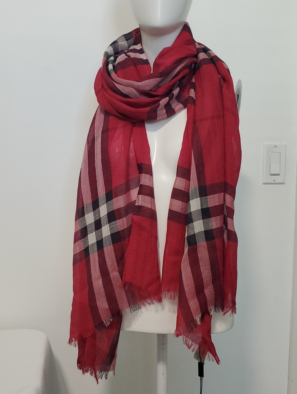 Burberry Fuchsia Pink Giant Check Gauze Scarf